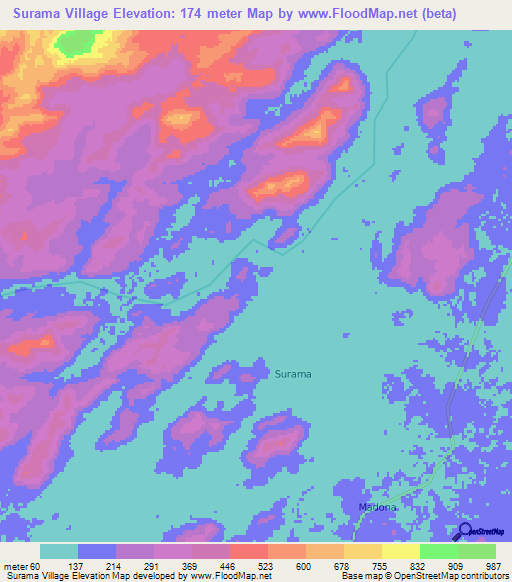 Surama Village,Guyana Elevation Map