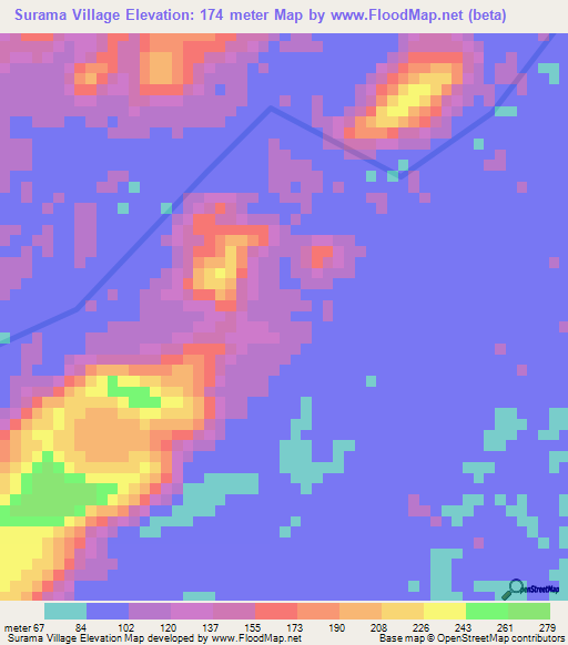 Surama Village,Guyana Elevation Map