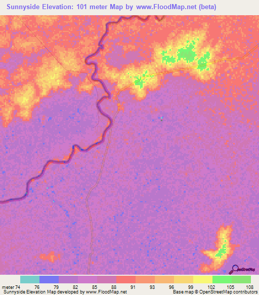 Sunnyside,Guyana Elevation Map