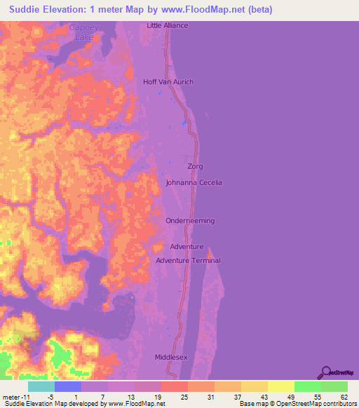 Suddie,Guyana Elevation Map