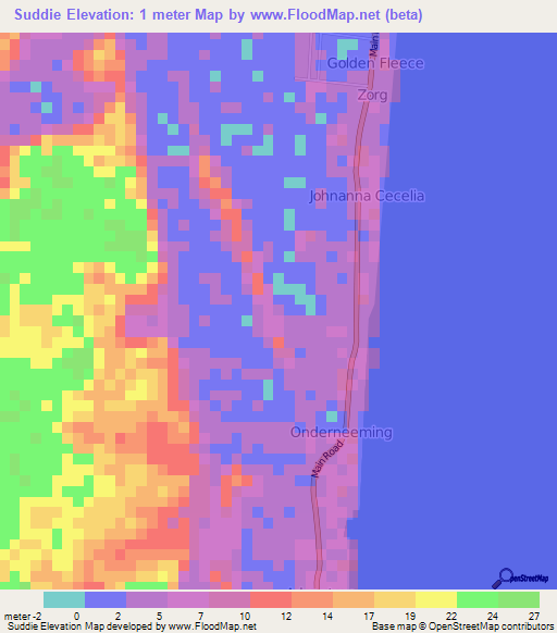 Suddie,Guyana Elevation Map