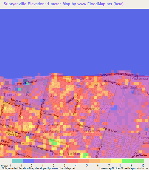 Subryanville,Guyana Elevation Map