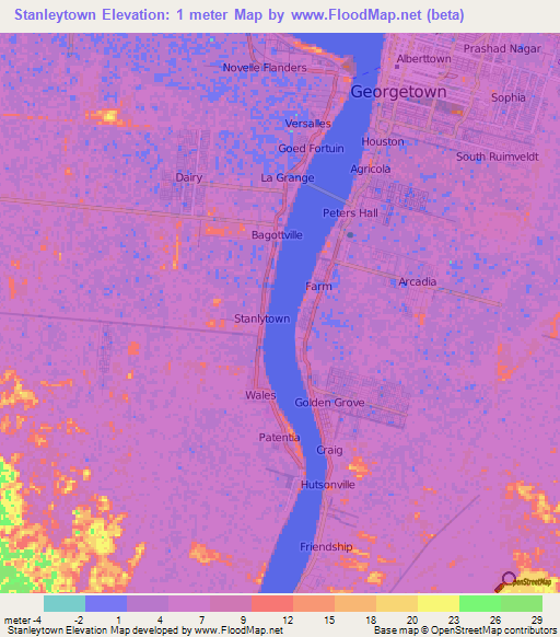 Stanleytown,Guyana Elevation Map