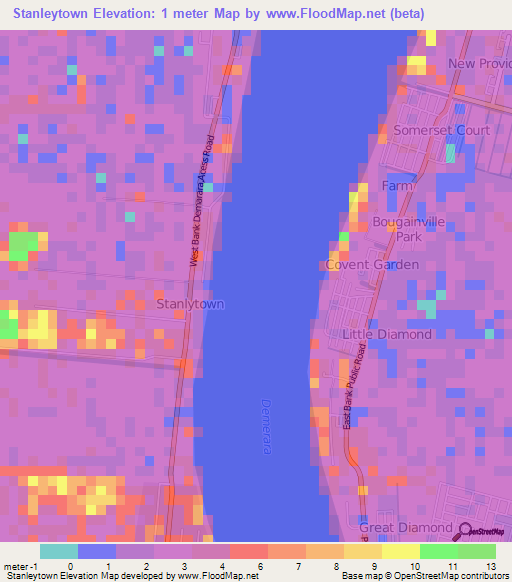 Stanleytown,Guyana Elevation Map