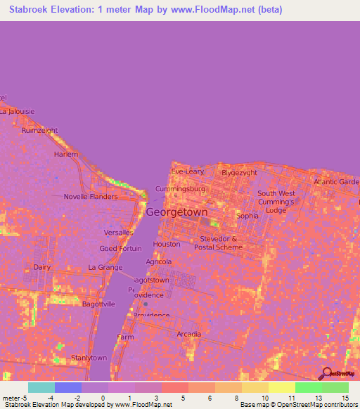 Stabroek,Guyana Elevation Map