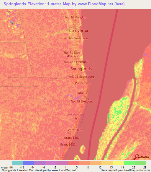 Springlands,Guyana Elevation Map