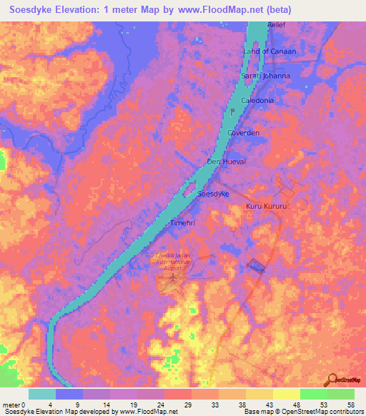 Soesdyke,Guyana Elevation Map