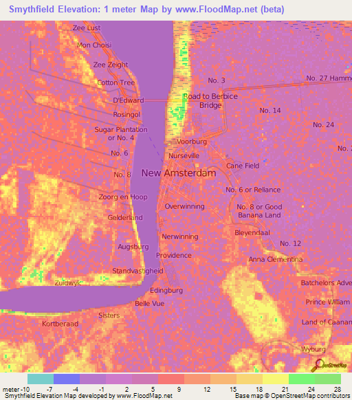 Smythfield,Guyana Elevation Map