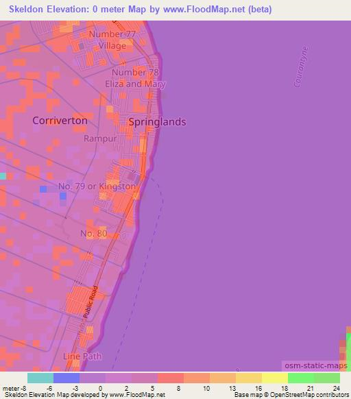 Skeldon,Guyana Elevation Map