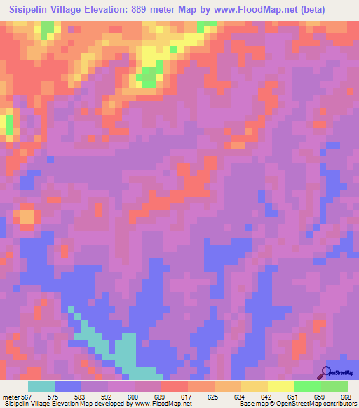 Sisipelin Village,Guyana Elevation Map