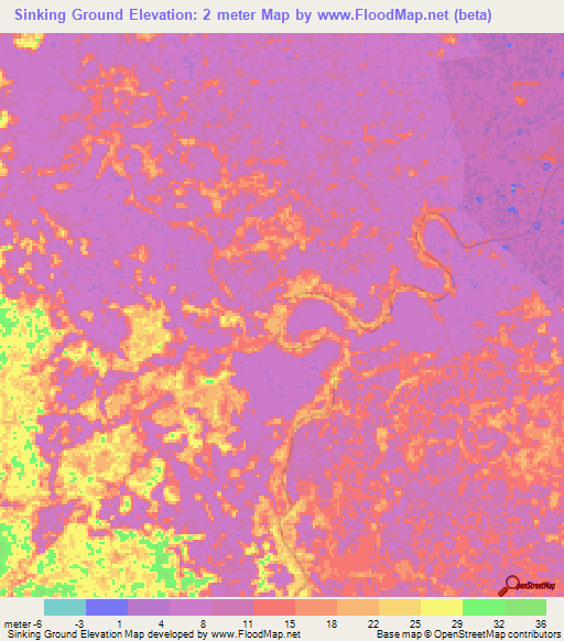 Sinking Ground,Guyana Elevation Map