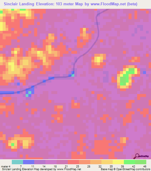 Sinclair Landing,Guyana Elevation Map