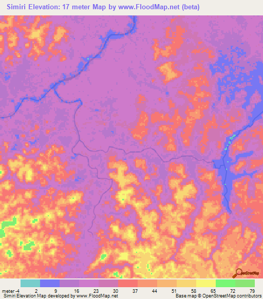 Simiri,Guyana Elevation Map