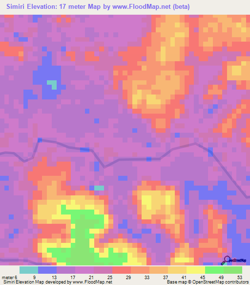 Simiri,Guyana Elevation Map