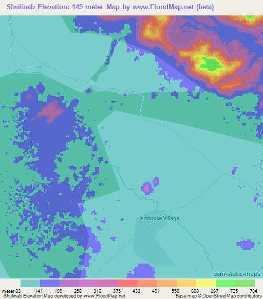 Shulinab,Guyana Elevation Map