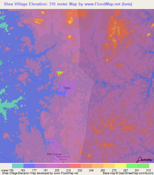 Shea Village,Guyana Elevation Map