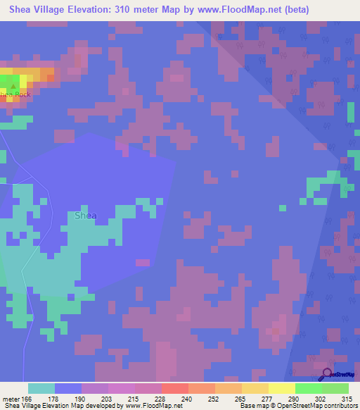 Shea Village,Guyana Elevation Map