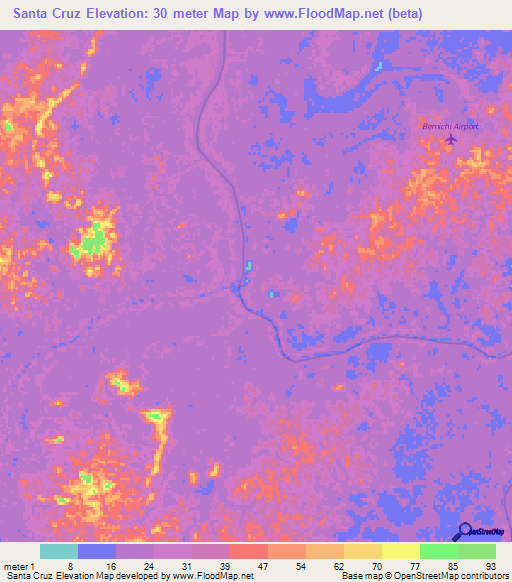 Santa Cruz,Guyana Elevation Map