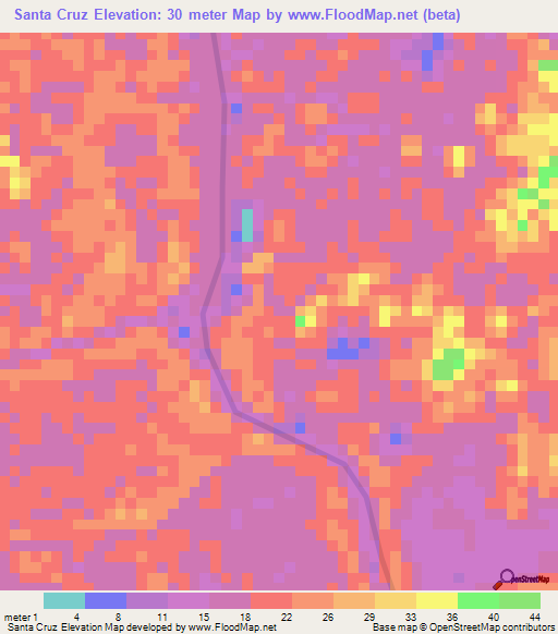 Santa Cruz,Guyana Elevation Map