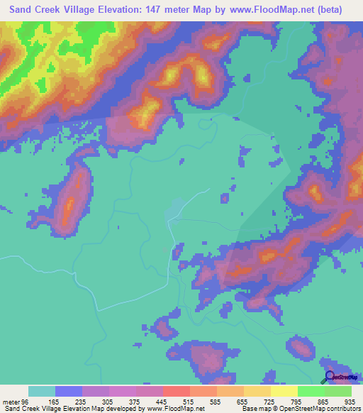 Sand Creek Village,Guyana Elevation Map