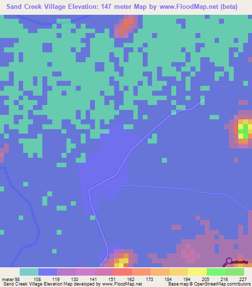 Sand Creek Village,Guyana Elevation Map