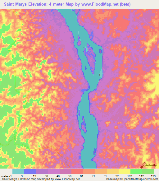 Saint Marys,Guyana Elevation Map