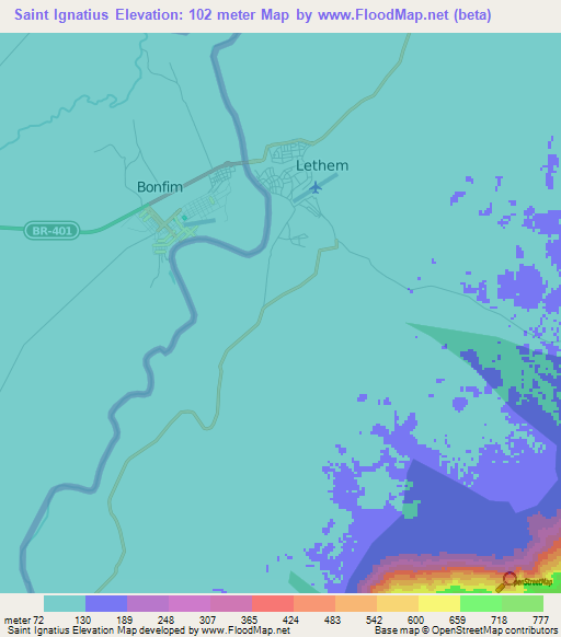 Saint Ignatius,Guyana Elevation Map