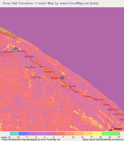 Rose Hall,Guyana Elevation Map