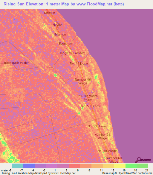 Rising Sun,Guyana Elevation Map