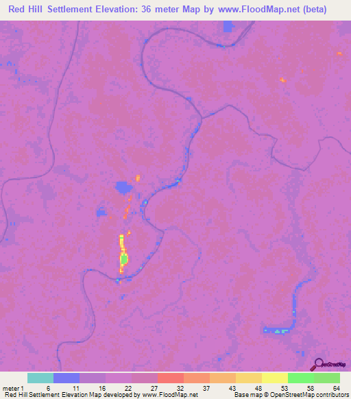 Red Hill Settlement,Guyana Elevation Map