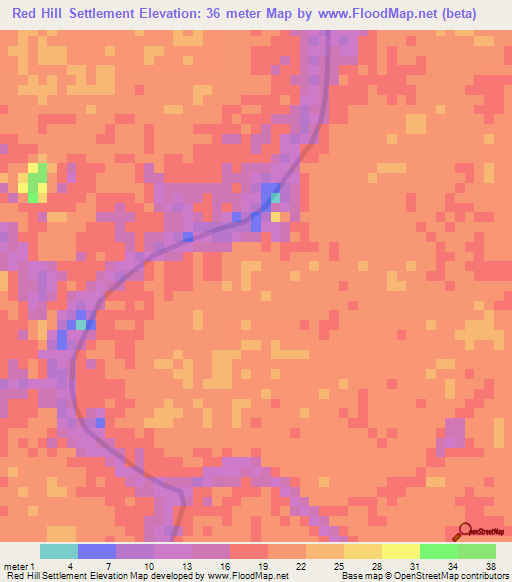 Red Hill Settlement,Guyana Elevation Map