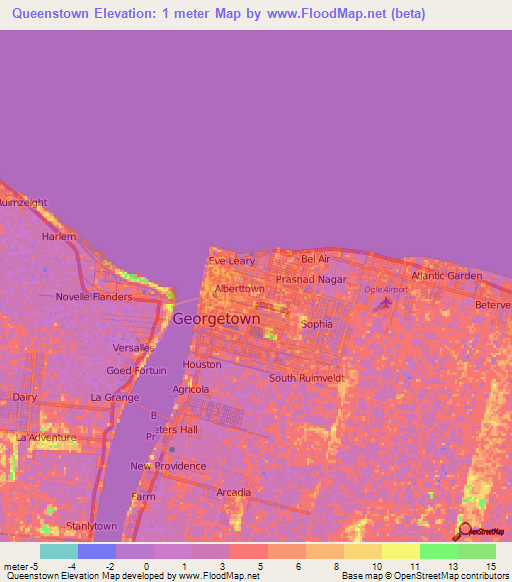 Queenstown,Guyana Elevation Map