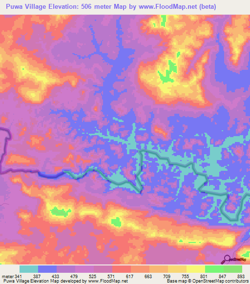 Puwa Village,Guyana Elevation Map