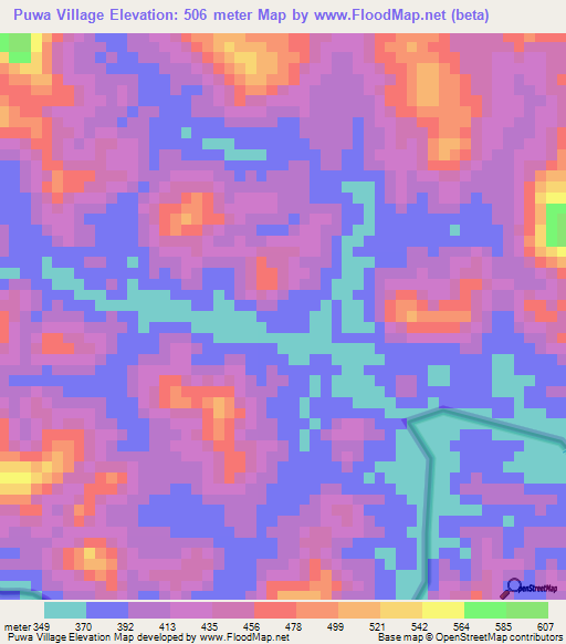 Puwa Village,Guyana Elevation Map