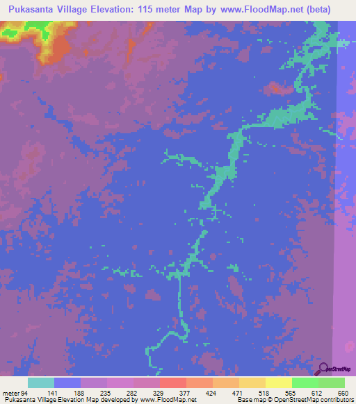 Pukasanta Village,Guyana Elevation Map