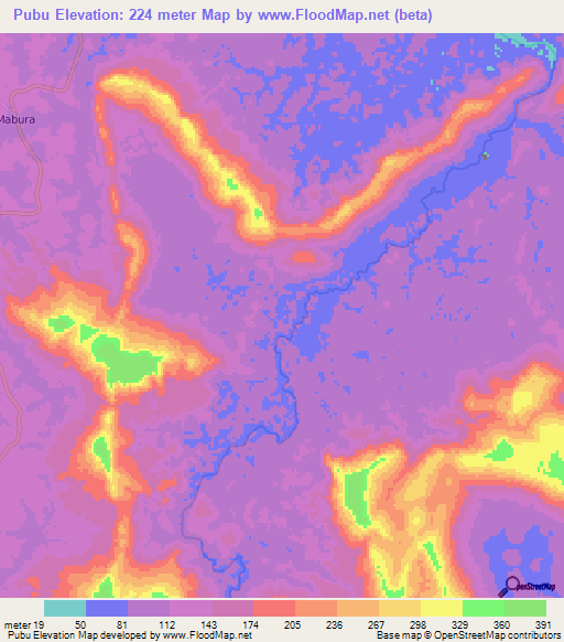 Pubu,Guyana Elevation Map