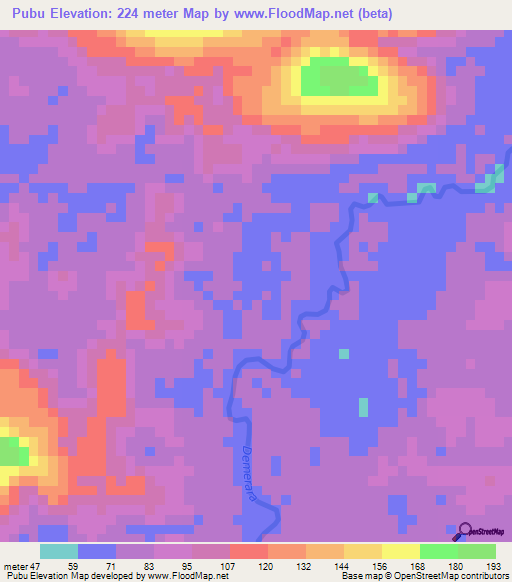 Pubu,Guyana Elevation Map