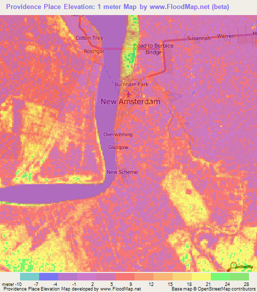 Providence Place,Guyana Elevation Map