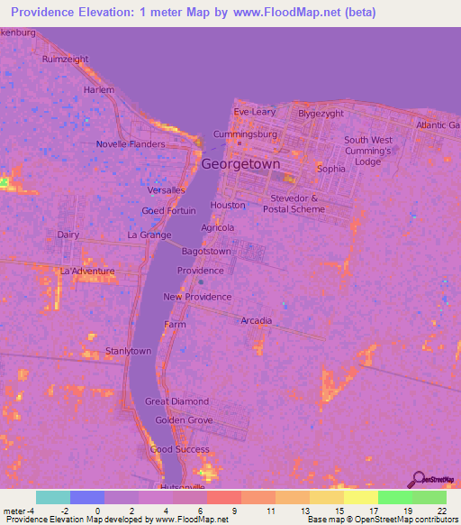 Providence,Guyana Elevation Map