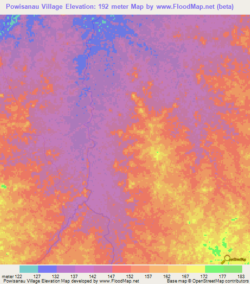 Powisanau Village,Guyana Elevation Map