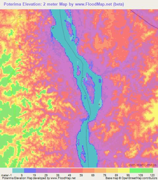 Poterima,Guyana Elevation Map