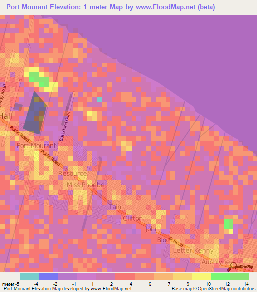 Port Mourant,Guyana Elevation Map