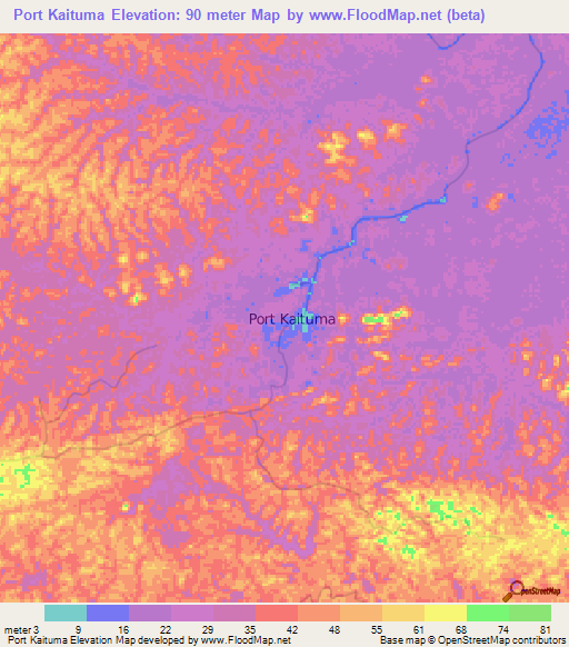 Port Kaituma,Guyana Elevation Map