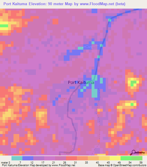 Port Kaituma,Guyana Elevation Map