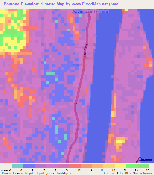 Pomona,Guyana Elevation Map