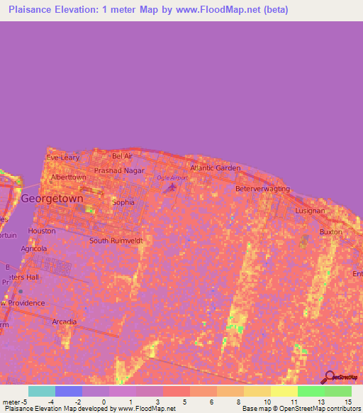 Plaisance,Guyana Elevation Map