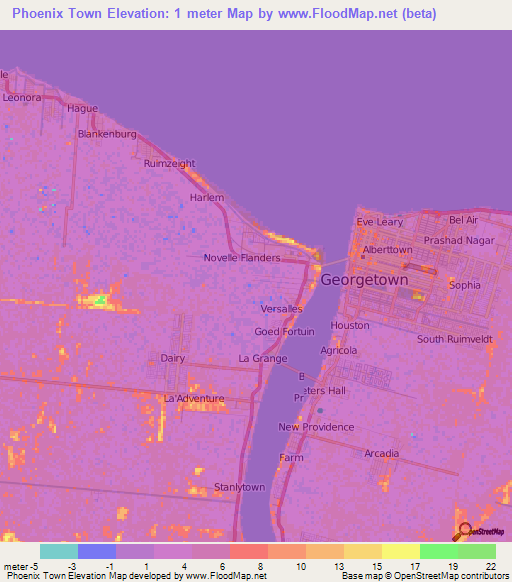 Phoenix Town,Guyana Elevation Map