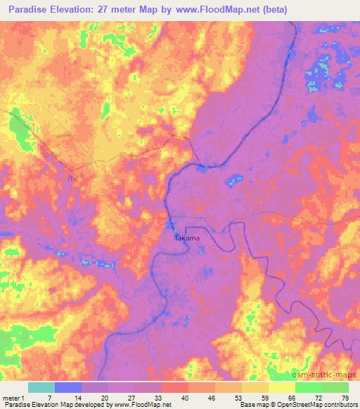 Paradise,Guyana Elevation Map