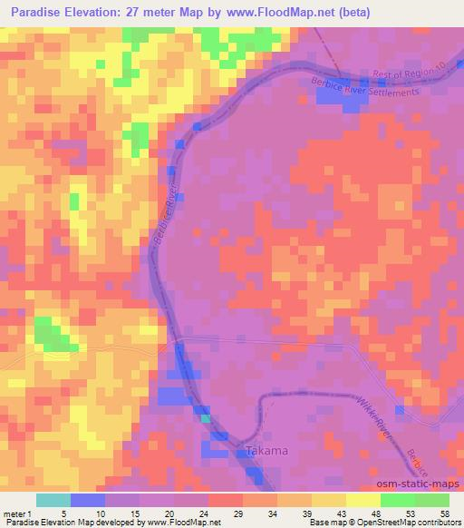 Paradise,Guyana Elevation Map