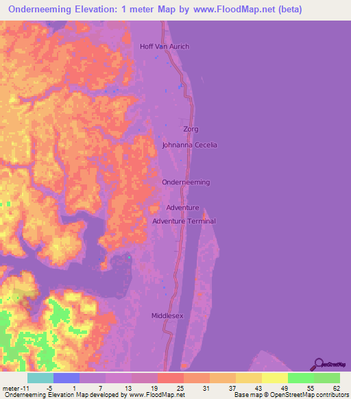 Onderneeming,Guyana Elevation Map